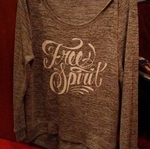 Grey long sleeve shirt. " Free spirit
